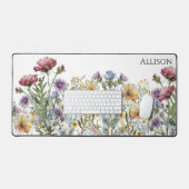 Waterverf Wildbloemen Monogram geel roze paarse Bureaumat (Keyboard & Muis)