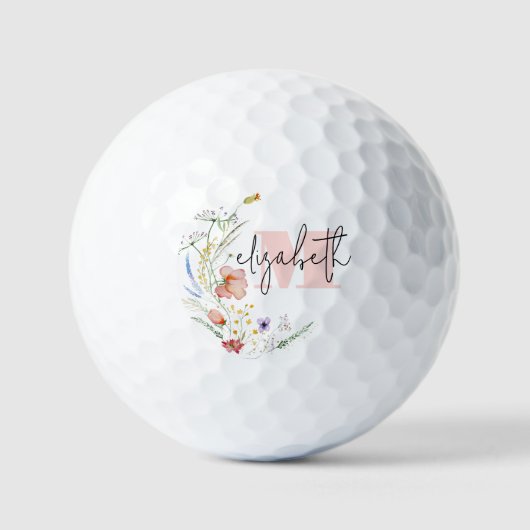 Waterverf Wildbloemen Monogram Golfballen (Voorkant)