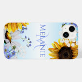 Waterverf Wildbloemen Monogram iPhone Case (Achterkant (horizontaal))