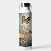 Waterverf Wildbloemen Monogram & naam Waterfles (Voorkant)