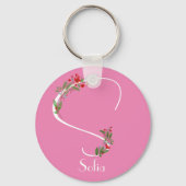 Waterverf wildbloemen monogram roze sleutelhanger (Voorkant)