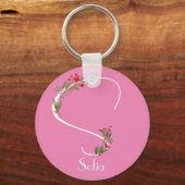 Waterverf wildbloemen monogram roze sleutelhanger (Voorkant)