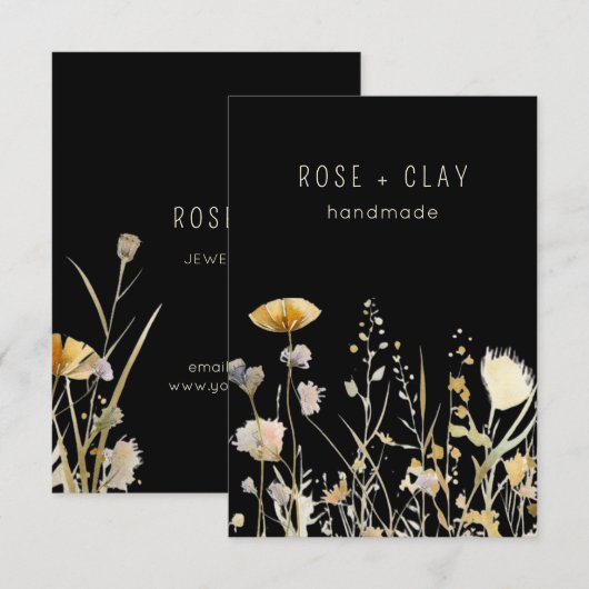 Waterverf Wildbloemen op Black Business Supplies Informatiekaartje (Voorkant / Achterkant)