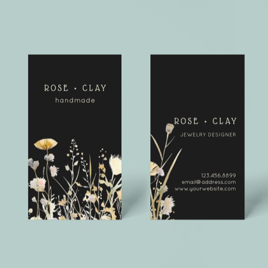Waterverf Wildbloemen op zwart Visitekaartje