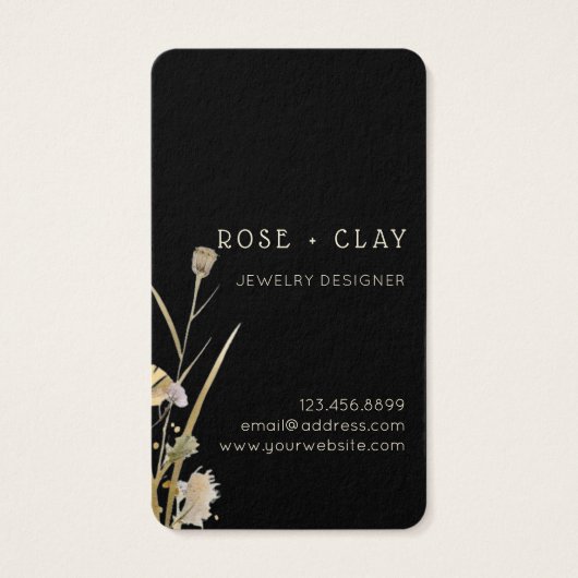 Waterverf Wildbloemen op zwart Visitekaartje (Achterkant)