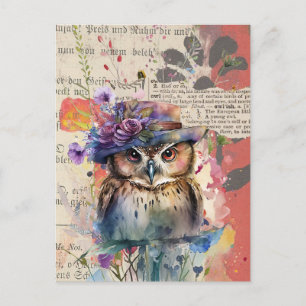 Waterverf Wildbloemen Owl  collage Briefkaart