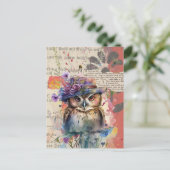 Waterverf Wildbloemen Owl  collage Briefkaart (Staand voorkant)