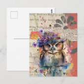Waterverf Wildbloemen Owl  collage Briefkaart (Voorkant / Achterkant)