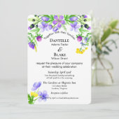 Waterverf Wildbloemen Paars Blue Wedding Kaart (Staand voorkant)