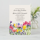 Waterverf Wildbloemen Paars Geel Rood Weddenschap Kaart (Staand voorkant)