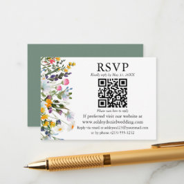 Waterverf Wildbloemen QR RSVP Weddenschap Groen Informatiekaartje