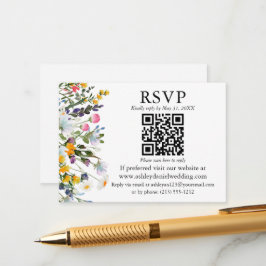 Waterverf Wildbloemen QR RSVP Weddenschap Informatiekaartje