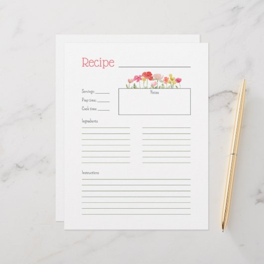 Waterverf Wildbloemen Recept Kaart (Voorkant / Achterkant in situ)