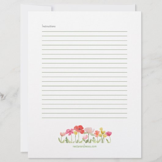 Waterverf Wildbloemen Recept Kaart (Achterkant)