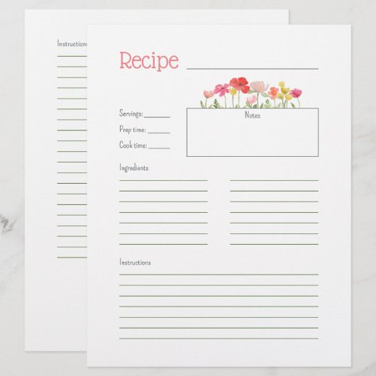 Waterverf Wildbloemen Recept Kaart (Voorkant / Achterkant)