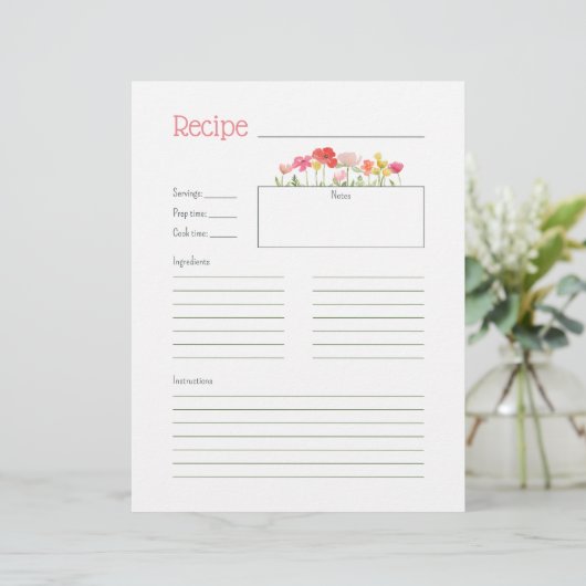 Waterverf Wildbloemen Recept Kaart (Staand voorkant)