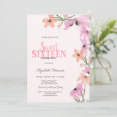 Waterverf Wildbloemen Roze Boho Flowers Sweet 16 Kaart (Staand voorkant)