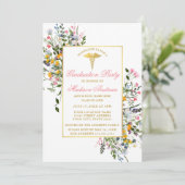 Waterverf Wildbloemen Roze Goud Verpleegster Afstu Kaart (Staand voorkant)