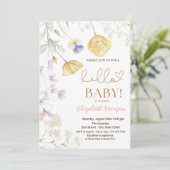 Waterverf Wildbloemen Roze Stippen Baby shower Kaart (Staand voorkant)