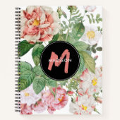 Waterverf Wildbloemen Rozen Witte Roze Monogram Notitieboek (Voorkant)