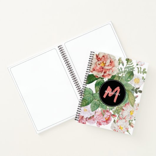 Waterverf Wildbloemen Rozen Witte Roze Monogram Notitieboek (Binnen)