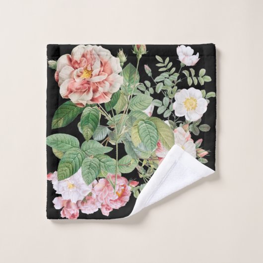 Waterverf Wildbloemen Rozen Zwart Roze Monogram Bad Handdoek (Wasdoekje)