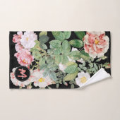 Waterverf Wildbloemen Rozen Zwart Roze Monogram Bad Handdoek (Handdoek)