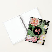 Waterverf Wildbloemen Rozen Zwart Roze Monogram Notitieboek (Binnen)