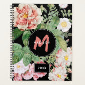 Waterverf Wildbloemen Rozen Zwart Roze Monogram Planner (Voorkant)