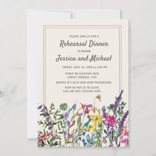 Waterverf Wildbloemen Rustic Wedding Kaart (Voorkant)