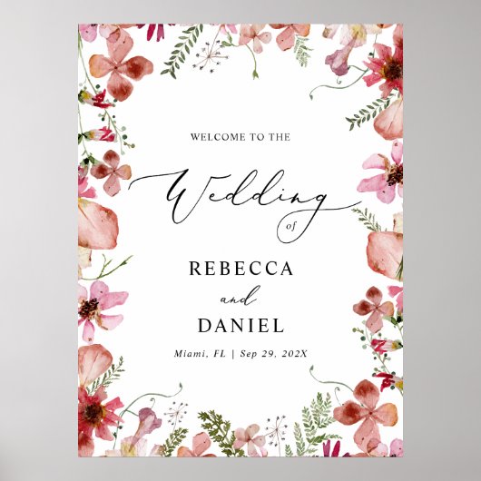 Waterverf Wildbloemen Rustieke bruiloft Poster (Voorkant)