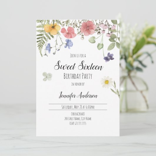 Waterverf Wildbloemen Save The Date (Staand voorkant)