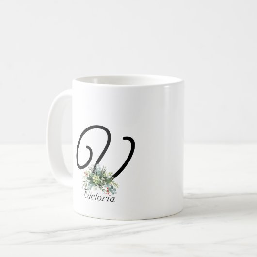 Waterverf wildbloemen script zwarte koffie mok (Voorkant links)