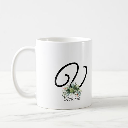 Waterverf wildbloemen script zwarte koffie mok (Links)
