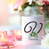 Waterverf wildbloemen script zwarte koffie mok