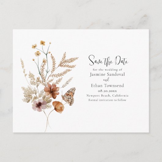 Waterverf Wildbloemen Sla de datum op Briefkaart (Voorkant)