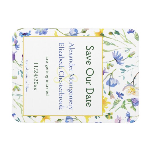 Waterverf Wildbloemen Sla de datum op Magneet (Horizontaal)