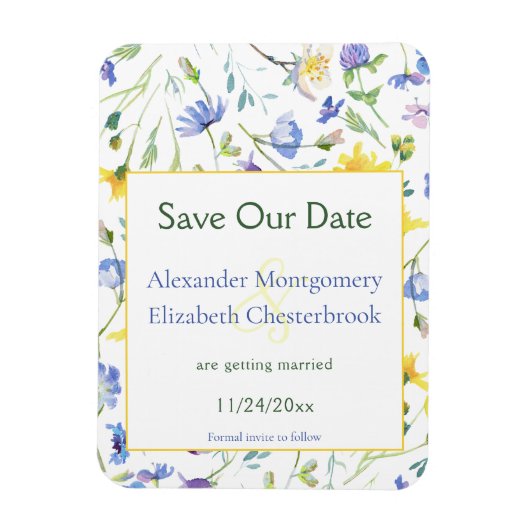 Waterverf Wildbloemen Sla de datum op Magneet (Verticaal)