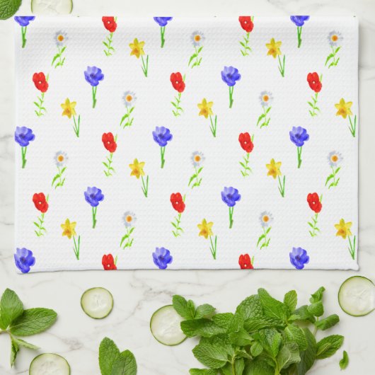 Waterverf Wildbloemen Theedoek (Gevouwen)