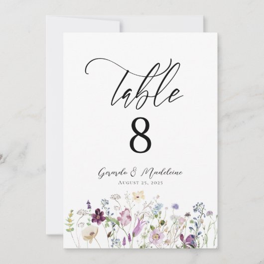 Waterverf Wildbloemen Trouwtafel nummer (Voorkant)