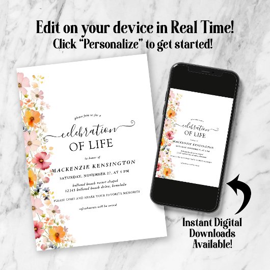 Waterverf Wildbloemen Viering van het leven Kaart