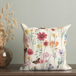 Waterverf Wildbloemen Voorjaars zomerweide Kussen