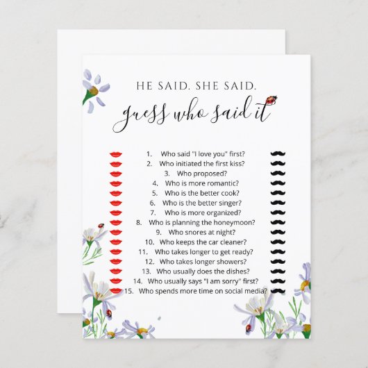 Waterverf Wildbloemen Vrijgezellenfeest Game (Voorkant / Achterkant)