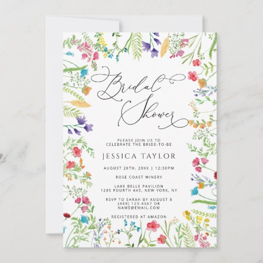 Waterverf Wildbloemen Vrijgezellenfeest Kaart (Voorkant)