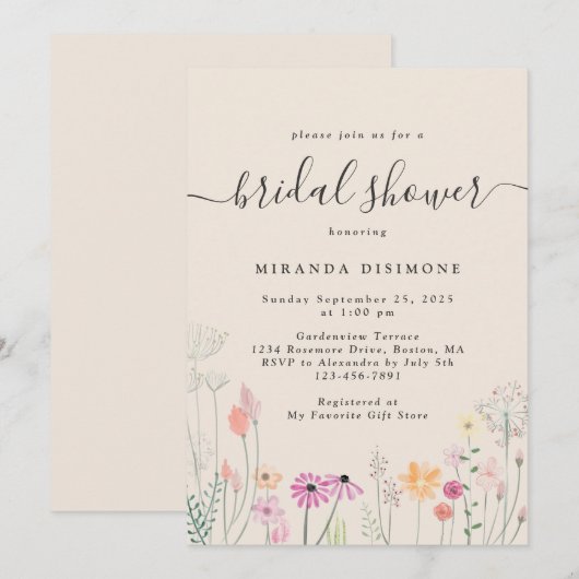  Waterverf Wildbloemen Vrijgezellenfeest Kaart (Voorkant / Achterkant)