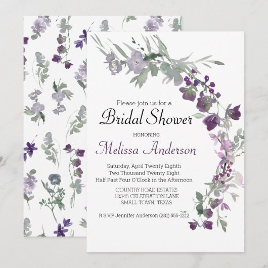 Waterverf Wildbloemen Vrijgezellenfeest lavender Kaart (Voorkant / Achterkant)