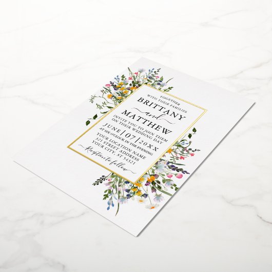 Waterverf Wildbloemen Weddenschap groen goud Folie Uitnodiging (Gedraaid)