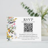 Waterverf Wildbloemen Weddenschap Groene QR RSVP Kaart (Staand voorkant)