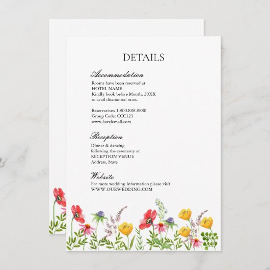 Waterverf Wildbloemen Weddenschap Informatiekaartje (Voorkant / Achterkant)