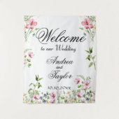 Waterverf Wildbloemen Weddenschap Welkomstteken Wandkleed (Voorkant)